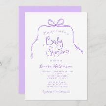 Convite para Chá de fraldas simples e roxo