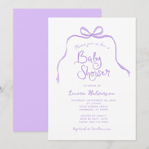 Convite para Chá de fraldas simples e roxo