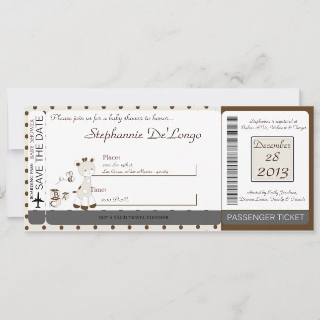 Convite para Chá de fraldas Snicker Doodle Girafa (Frente)