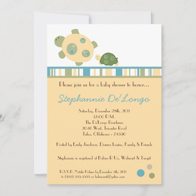 Convite para Chá de fraldas Solny Turtle Sea Life (Frente)