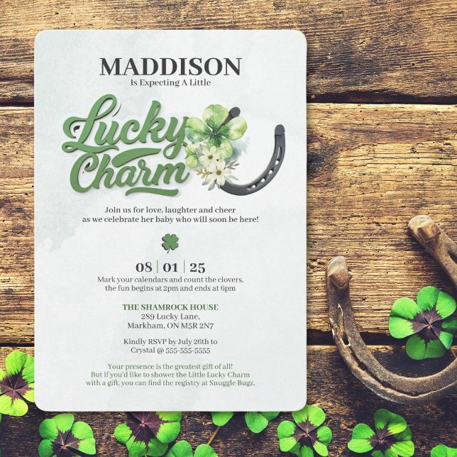 Convite para Chá de fraldas Sortuda (Choose this adorable Lucky Charm baby shower theme invitation to host your next baby celebration.)