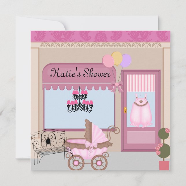 Convite para Chá de fraldas STORE para Menina (Frente)