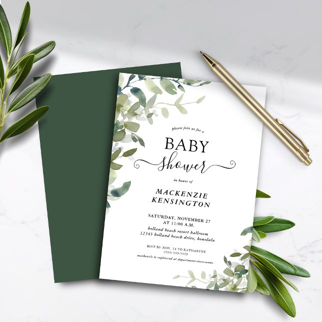 Convite para Chá de fraldas Suculto Eucalyptus Orç (Budget Eucalyptus Succulent Baby Shower Invitation)