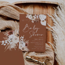 Convite para Chá de fraldas Terracotta Boho Pampas