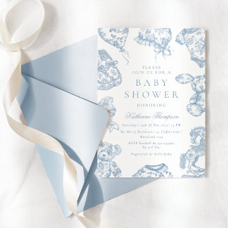 Convite para Chá de fraldas Toile de Jouy Blue Boy