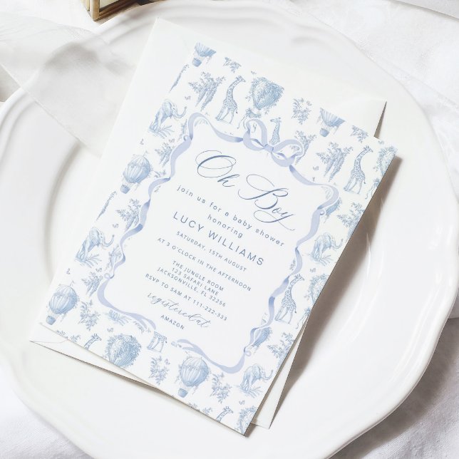 Convite para Chá de fraldas Toile de Jouy Safari O (Criador carregado)