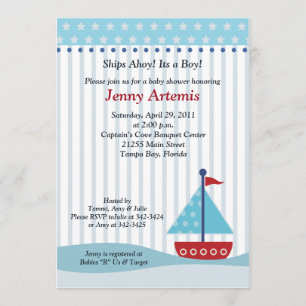 Convite para Chá de fraldas Trendy Sailboat 5x7