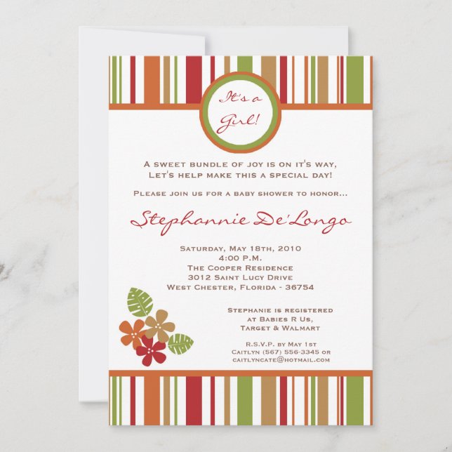 Convite para Chá de fraldas Tropical Havaiana 5x7 (Frente)