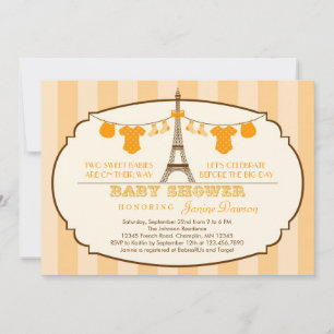 Convite para Chá de fraldas Twin Torre Eiffel em 