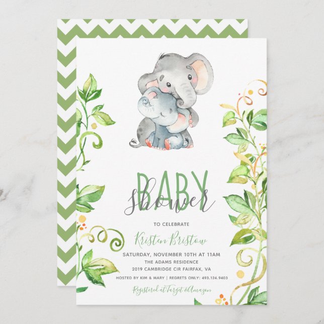 Convite para Chá de fraldas Unisex de Animais do Z (Frente/Verso)