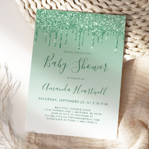 Convite para Chá de fraldas Verde com Glitter Derr