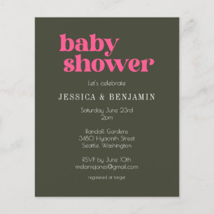 Convite para Chá de fraldas Verde Cor-de-Rosa Mode