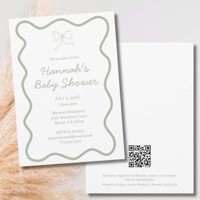 Convite para Chá de fraldas Verde Moderno Sage (Modern Sage Green Baby Shower Invitation)