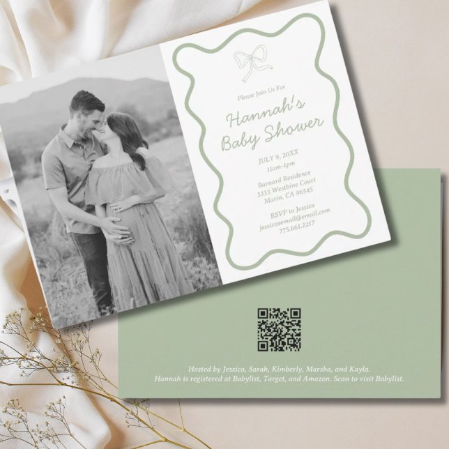 Convite para Chá de fraldas Verde Sage Personaliza (Personalized Sage Green Baby Shower Invitation
)