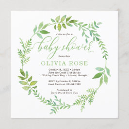 Convite para Chá de fraldas Verde Wreath, BOHO