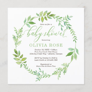 Convite para Chá de fraldas Verde Wreath, BOHO