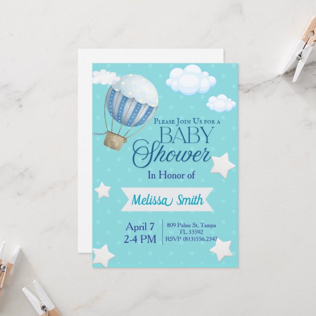 Convite para Chá de fraldas Whimsical Hot Air Ball (Frente/Verso In Situ)