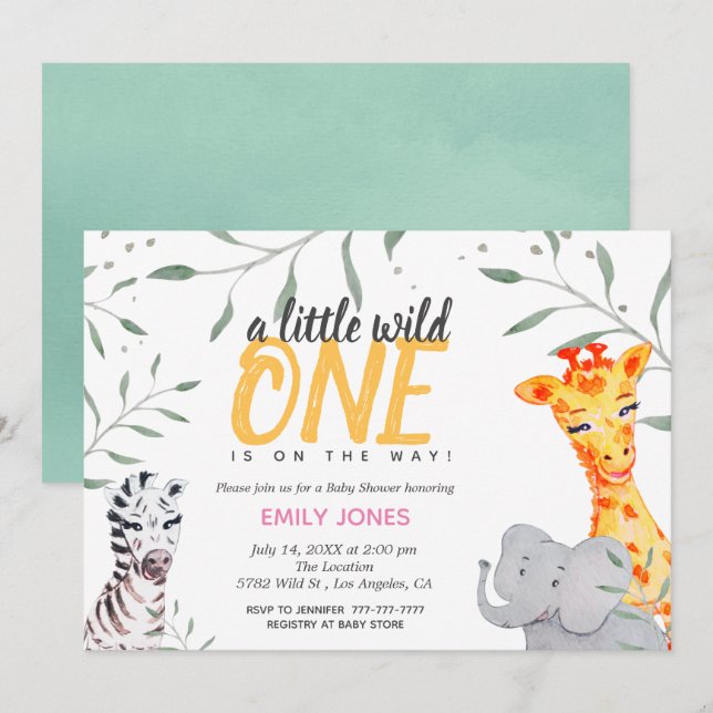 Convite para Chá de fraldas Wild One Safari (Frente/Verso)