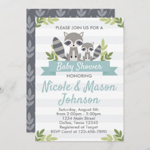 Convite para Chá de fraldas Woodland Raccoon