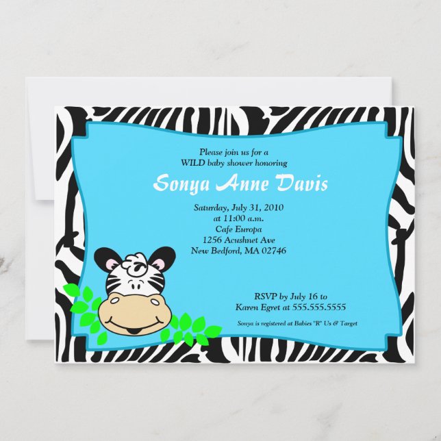 Convite para Chá de fraldas Zebra Funky Stripe 5x7 (Frente)