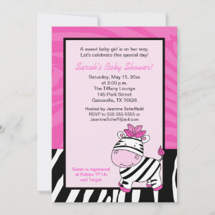 Convite para Chá de fraldas Zebra Rosa 5x7