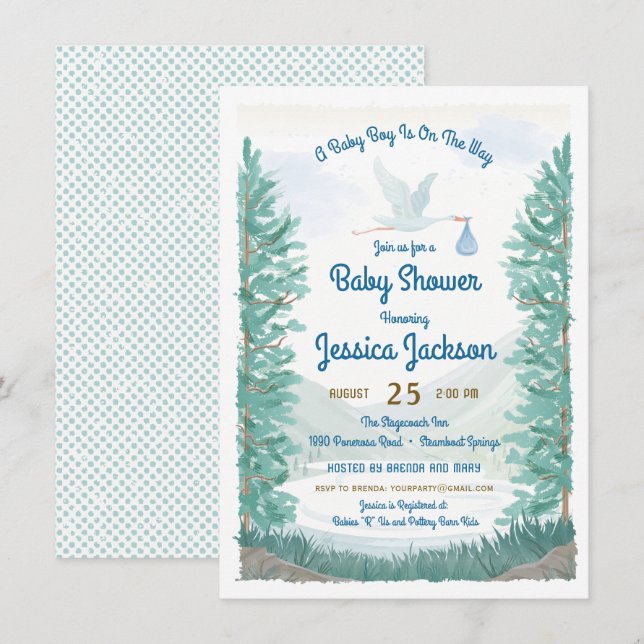 Convite para Chá de Journey Boy da Stork (Frente/Verso)