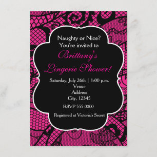 Convite para Chá de Lingerie de rendas rosa e pret