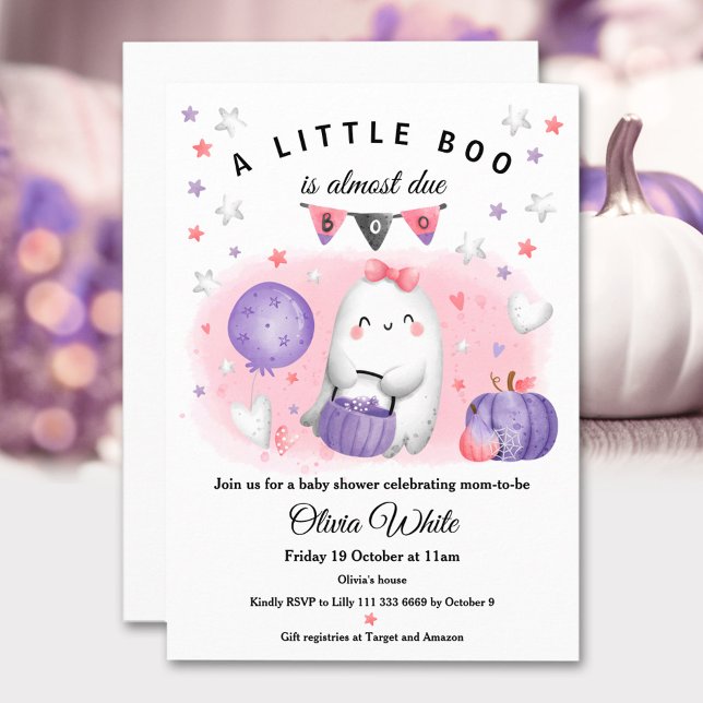 Convite para Chá de Menina Boo do Halloween (Halloween Little Boo Baby Girl Shower Invitation)