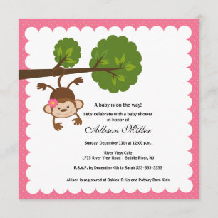 Convite para Chá de Menina de Macaco Pequeno