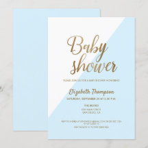 Convite para Chá de Menino Dourado e Azul Moderno 