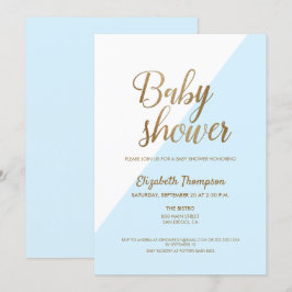 Convite para Chá de Menino Dourado e Azul Moderno 