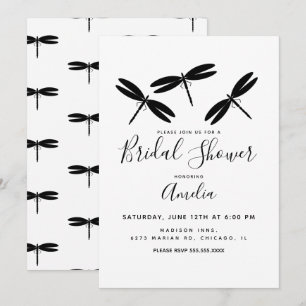 Convite para Chá de Noiva com Dragonflies Pretas