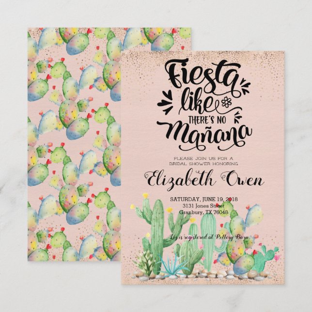 Convite para Chá de Noiva - Glam Cactus (Frente/Verso)