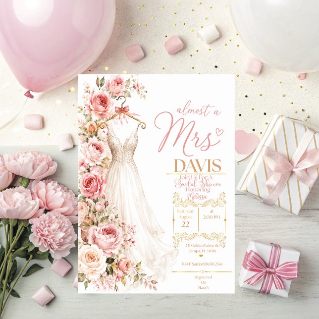 Convite para Chá de Noiva Quase Sra.  (Almost a Mrs. Bridal Shower Invitation.)