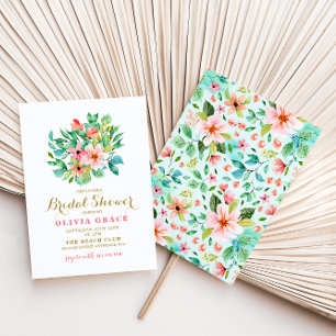 Convite para chá de noiva tropical floral de praia
