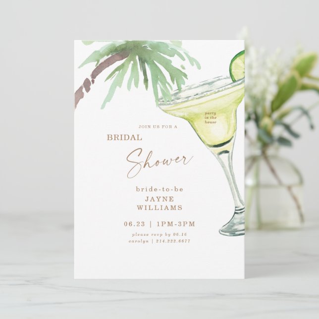 Convite para Chá de Noiva Tropical Palm Tree Marga (Em pé/Frente)