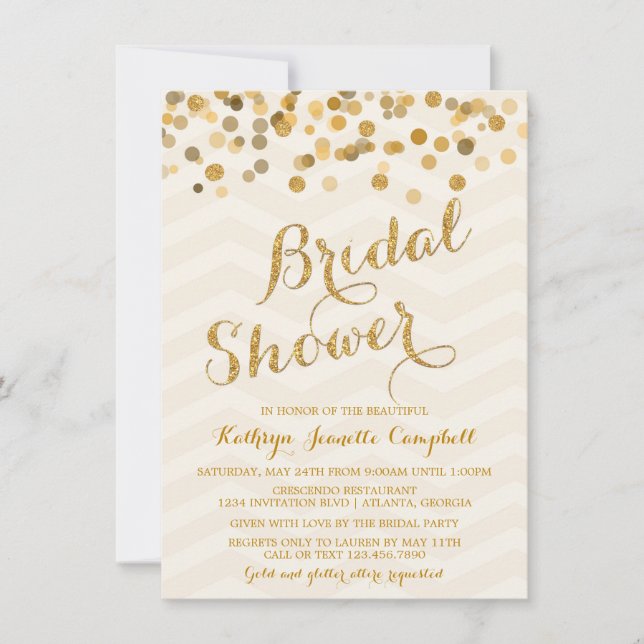Convite para Chá de panela Confetti Dourado Glitte (Frente)