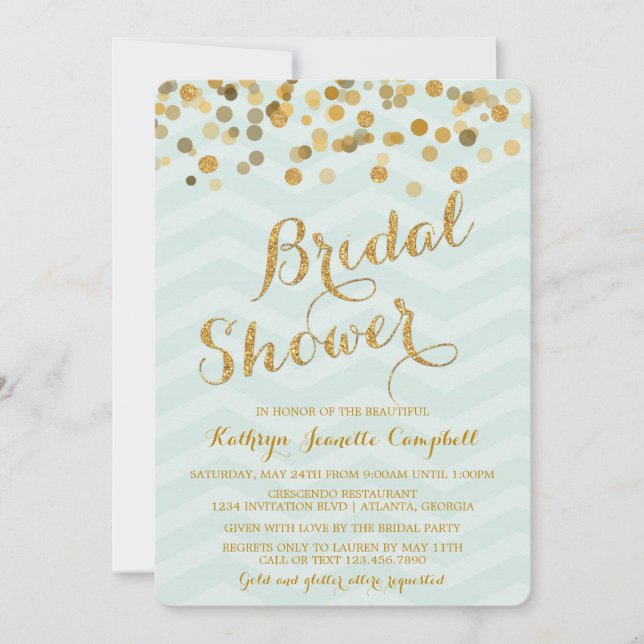 Convite para Chá de panela Confetti Dourado Glitte (Frente)
