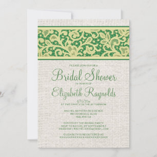Convite para Chá de panela de Burlap Verde Amarel