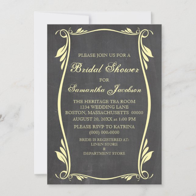 Convite para Chá de panela de Chalkboard amarelo (Frente)