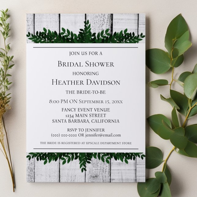 Convite para Chá de panela de Folhagem Rústica Bra (White Rustic Foliage Bridal Shower Invite)