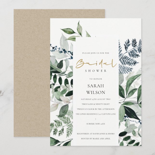 Convite para Chá de panela de Folhagem Tropical de (Frente/Verso)