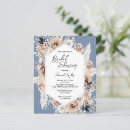 Convite para Chá de panela Floral Azul Dusty