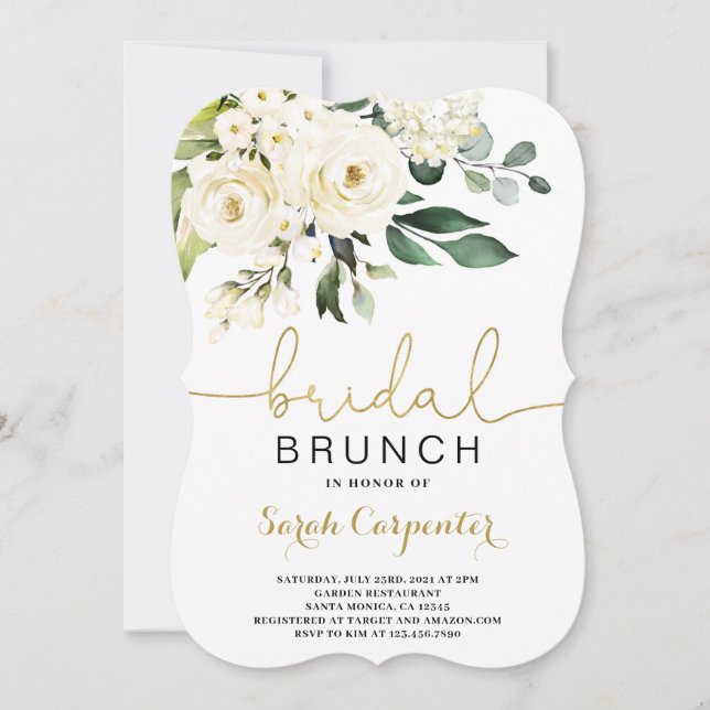 Convite para Chá de panela floral branco Brunch (Frente)