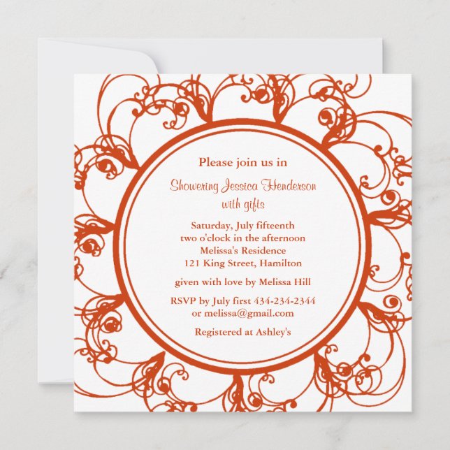 Convite para Chá de panela Floral de rico (laranja (Frente)