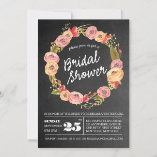 Convite para Chá de panela Floral de Wreath Chalkb