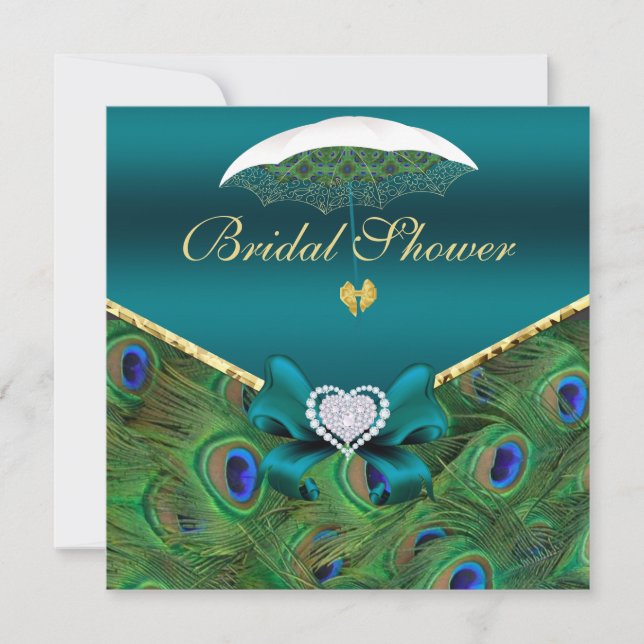 Convite para Chá de panela Teal Peacock (Frente)