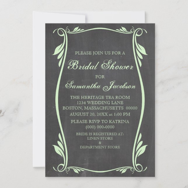 Convite para Chá de panela Verde Flourish Chalkboa (Frente)