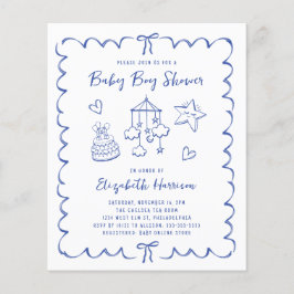 Convite para Chá do Baby Boy Wavy Frame Frame de O