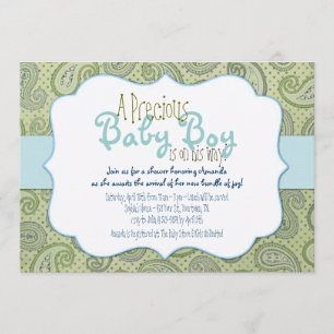Convite para Chá do Green Paisley Baby Boy